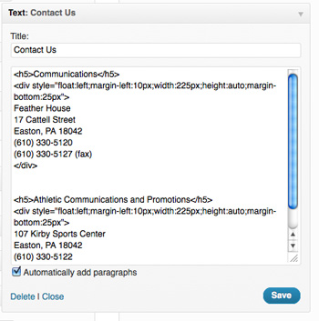 A screenshot of the "Contact Us" widget menu